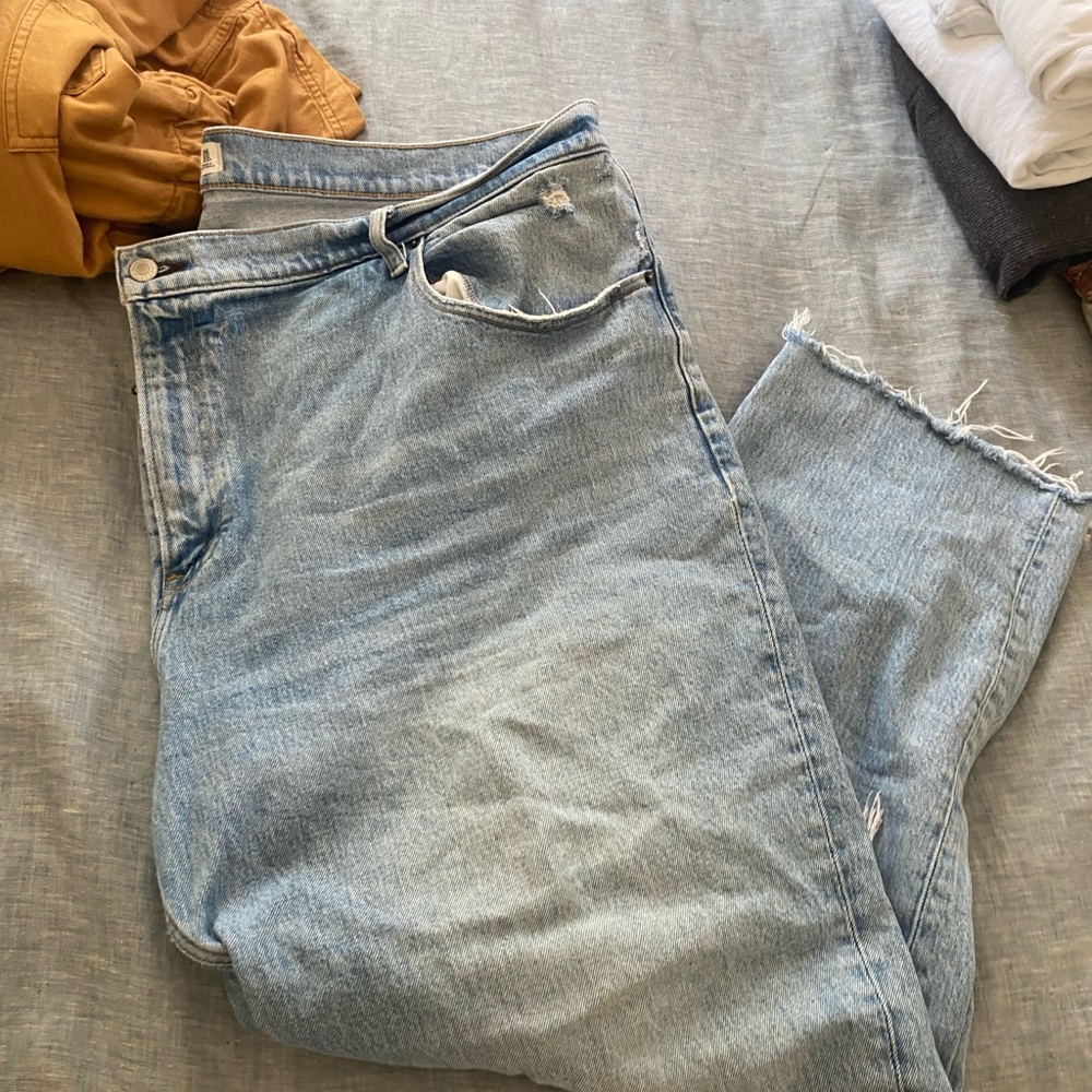 Abercrombie & Fitch Ultra High Rise Light Blue Jeans (Distressed w/ holes)